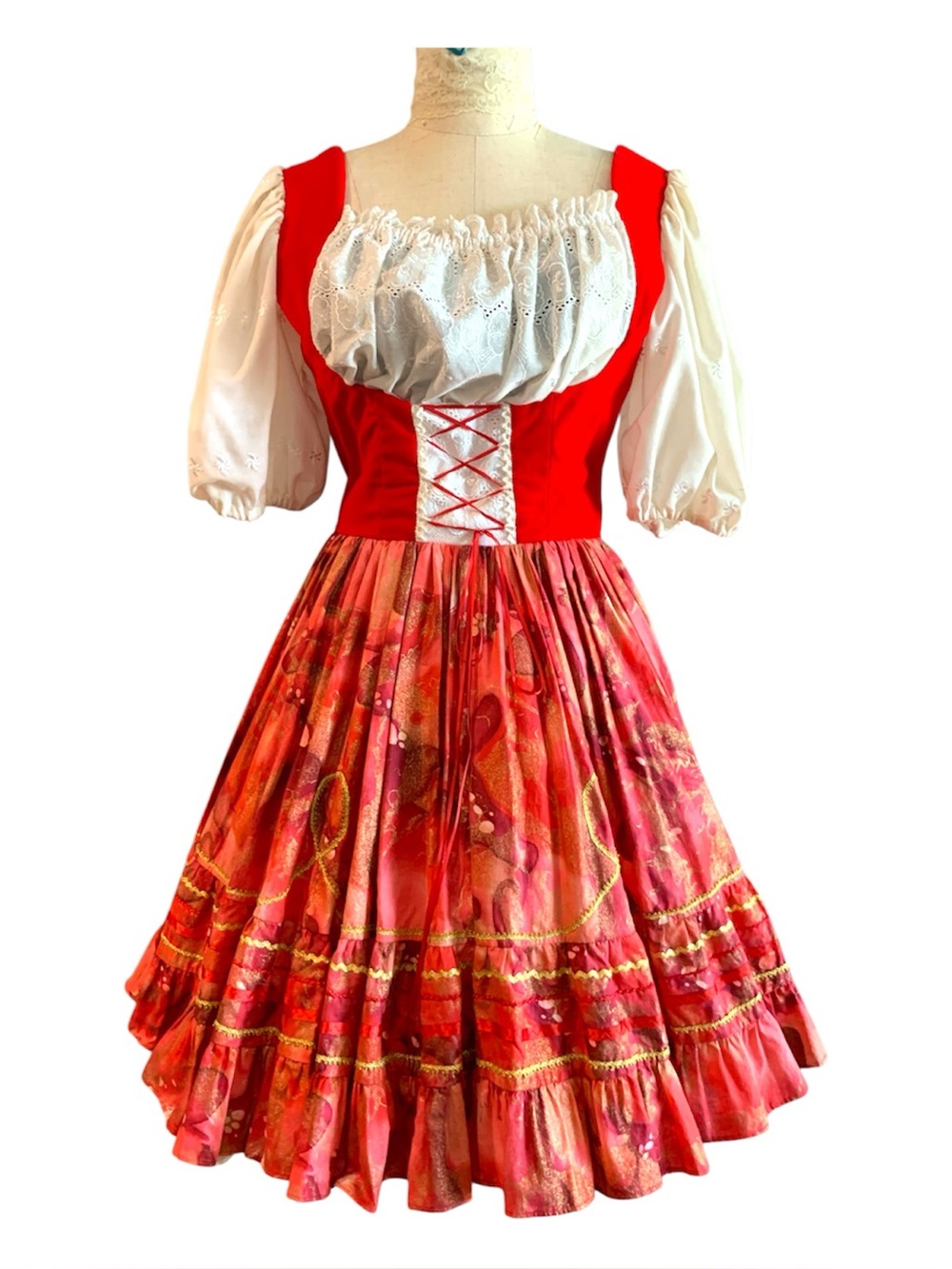 Vintage Octoberfest Peasant Dress Little Red Riding Hood Size Small Made in USA